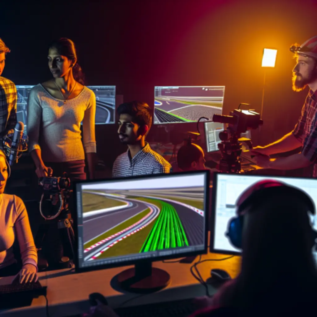 Zespół deweloperów przy sprzęcie do skanowania toru