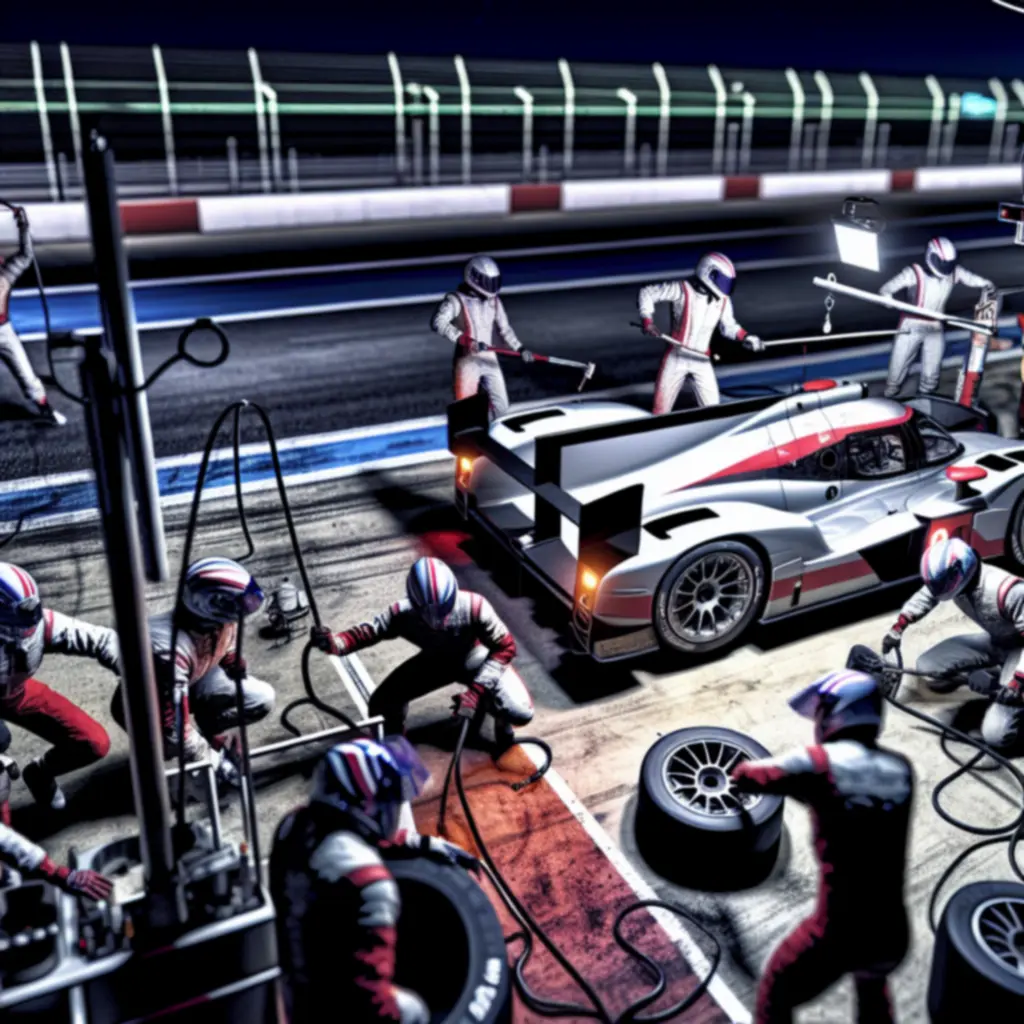 Pit-stop zespołu podczas wyścigu endurance na Circuit de la Sarthe