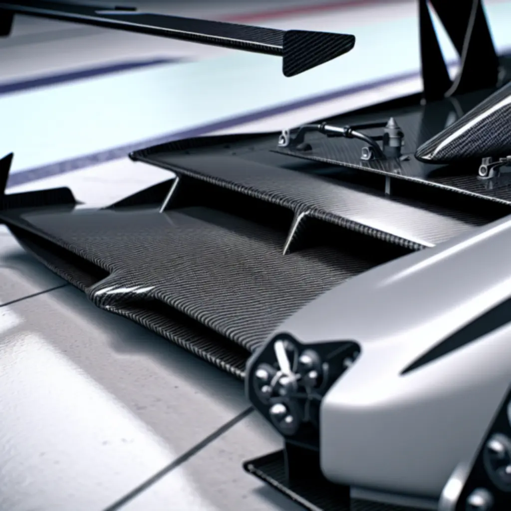 Zbliżenie na przedni splitter i karbonowe detale auta klasy Gr.3