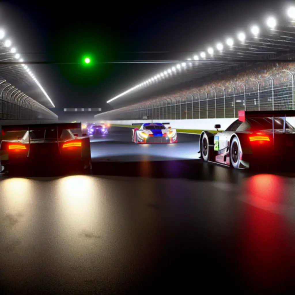 Samochody GT walczące koło w koło na torze Suzuka w nocy